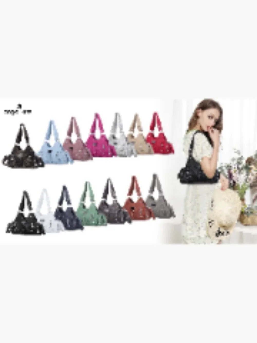Women's Small Hobo Shoulder Bag Faux Leather Multi-Pocket Tote with Zipper